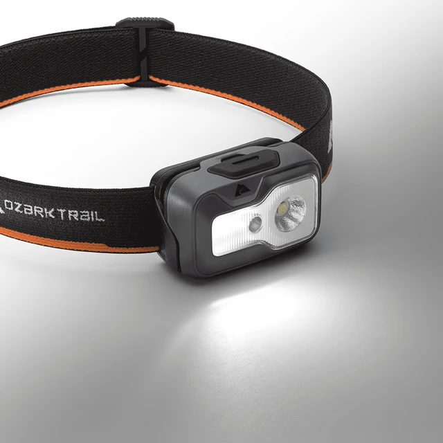 Alt view image 4 of 6 - Ozark Trail 750 Lumen LED Headlamp, Multi-Color, 5 Modes, Water Resistant, Lightweight, with 3 AAA Batteries, Gray/Orange