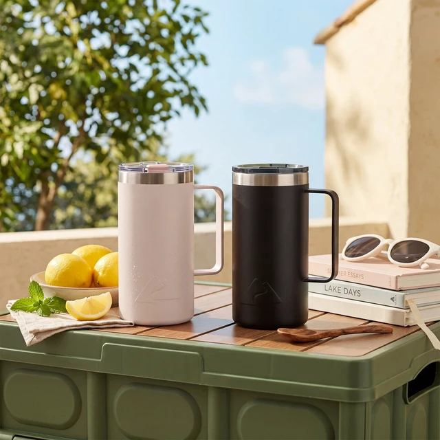 Alt view image 3 of 6 - Ozark Trail 22oz Ceramic-Lined Stainless Steel Insulated Travel Mug with Magnetic Tritan Slider Lid, Frosted Peach