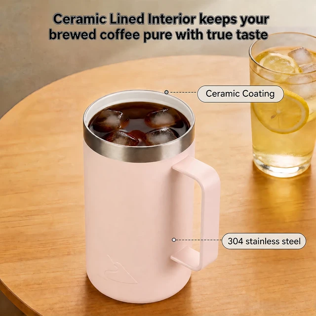 Alt view image 6 of 6 - Ozark Trail 22oz Ceramic-Lined Stainless Steel Insulated Travel Mug with Magnetic Tritan Slider Lid, Frosted Peach