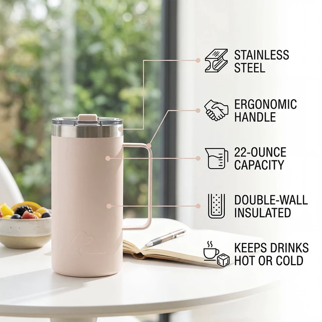 Alt view image 4 of 6 - Ozark Trail 22oz Ceramic-Lined Stainless Steel Insulated Travel Mug with Magnetic Tritan Slider Lid, Frosted Peach