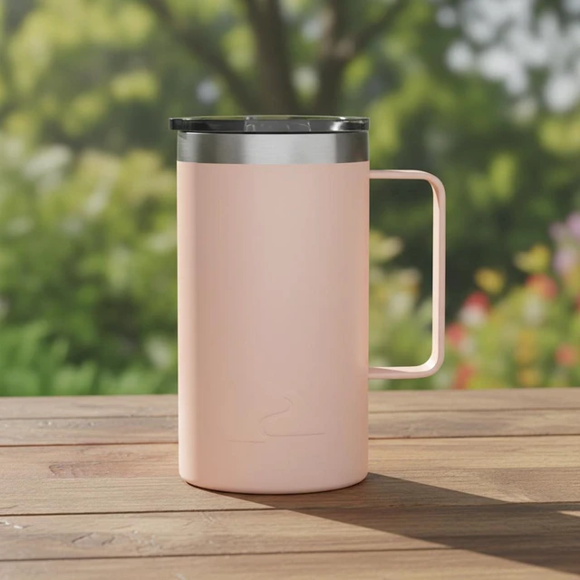 Alt view image 5 of 6 - Ozark Trail 22oz Ceramic-Lined Stainless Steel Insulated Travel Mug with Magnetic Tritan Slider Lid, Frosted Peach