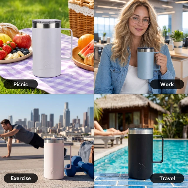 Alt view image 2 of 6 - Ozark Trail 22oz Ceramic-Lined Stainless Steel Insulated Travel Mug with Magnetic Tritan Slider Lid, Frosted Peach
