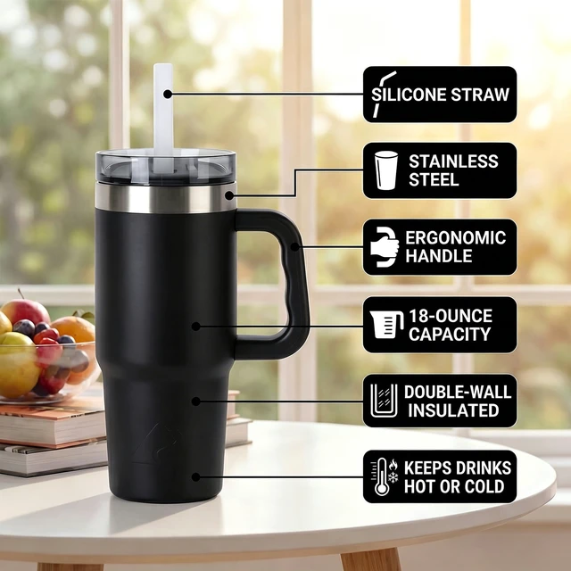 Alt view image 4 of 5 - Ozark Trail 18 oz Stainless Steel Insulated Tumbler with Handle, Black