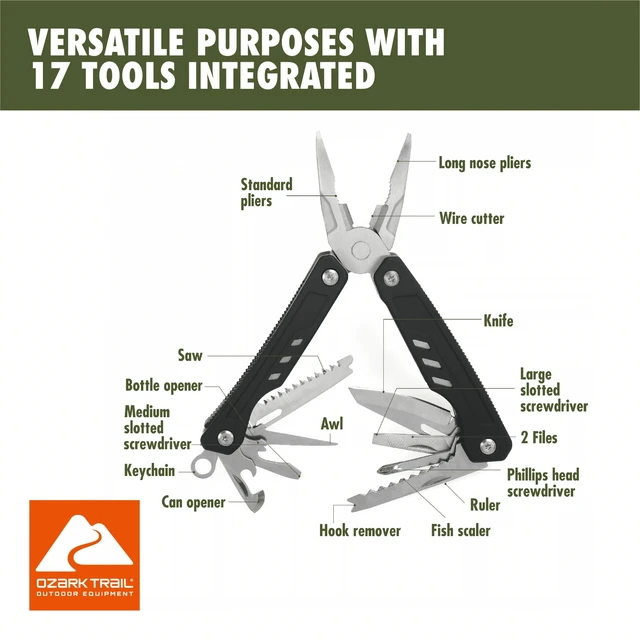 Alt view image 4 of 6 - Ozark Trail 17-in-1 Multitool, Model 2119, Stainless Steel, Black