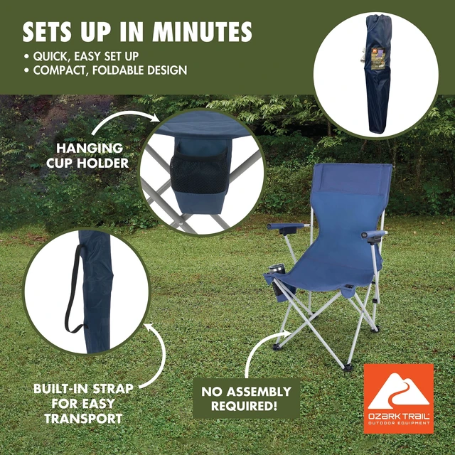 Alt view image 2 of 6 - Ozark Trail Hard Arm Camping Chair, Polyester Seat, Steel Frame, Portable Folding Design with Cup Holder