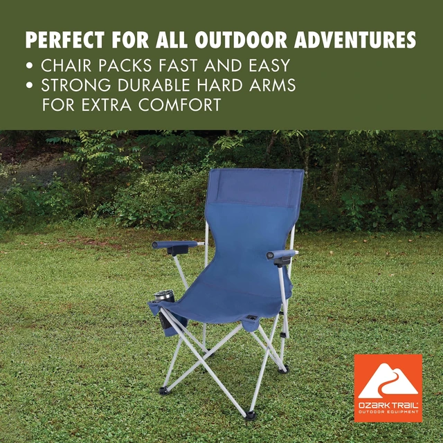 Alt view image 5 of 6 - Ozark Trail Hard Arm Camping Chair, Polyester Seat, Steel Frame, Portable Folding Design with Cup Holder