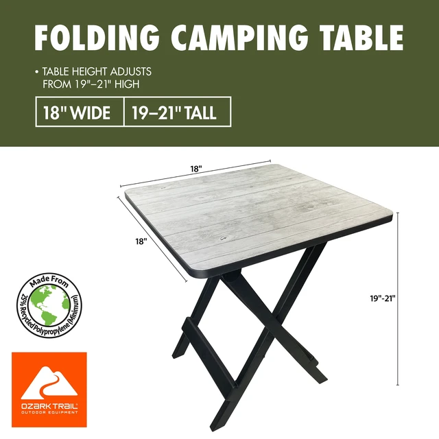 Alt view image 6 of 6 - Ozark Trail 19-inch Plastic Folding Camp Side Table, Gray Wood Grain