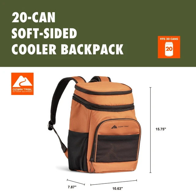 Alt view image 6 of 6 - Ozark Trail 15QT 20-Can Soft-Sided Cooler Backpack, Brown