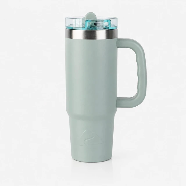 Main image of Ozark Trail 30oz Insulated Stainless Steel Travel Tumbler with Handle and Flip Straw Lid, Sage Green