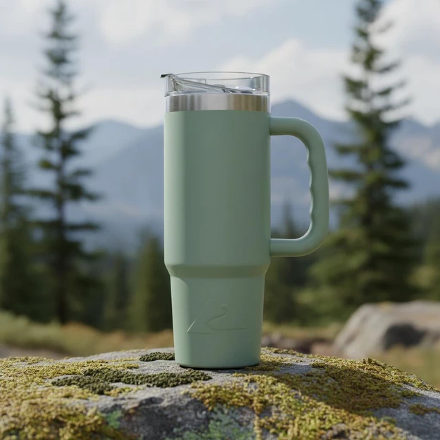 Alt view image 4 of 6 - Ozark Trail 30oz Insulated Stainless Steel Travel Tumbler with Handle and Flip Straw Lid, Sage Green