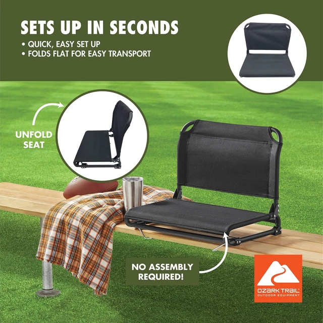 Alt view image 4 of 6 - Ozark Trail Extra-Wide Stadium Seat with Hooks, Rich Black