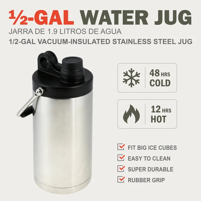 Alt view image 4 of 6 - Ozark Trail 1/2 Gallon (64 oz) Stainless Steel Vacuum Insulated Water Jug with Handle, Keeps Cold and Hot, Silver