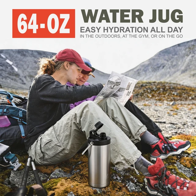Alt view image 5 of 6 - Ozark Trail 1/2 Gallon (64 oz) Stainless Steel Vacuum Insulated Water Jug with Handle, Keeps Cold and Hot, Silver