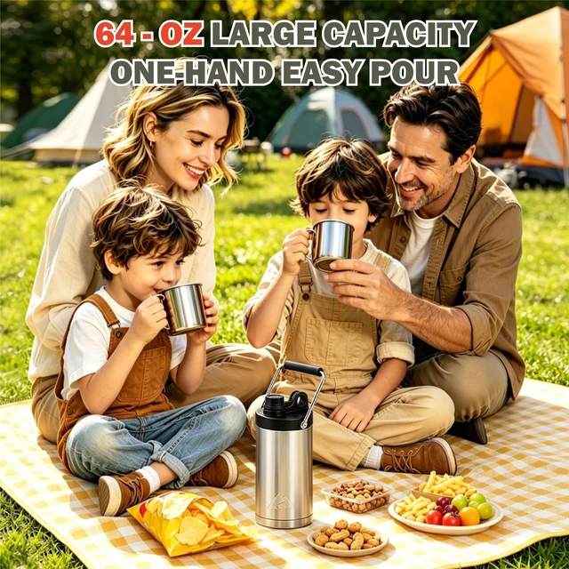 Alt view image 2 of 6 - Ozark Trail 1/2 Gallon (64 oz) Stainless Steel Vacuum Insulated Water Jug with Handle, Keeps Cold and Hot, Silver