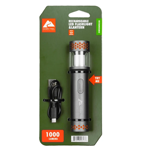 Alt view image 4 of 6 - Ozark Trail Rechargeable LED Pocket Flashlight and Lantern, 1000 lm, IPX5 Water-Resistant, Black & Orange