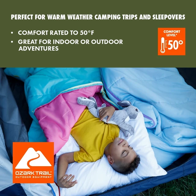 Alt view image 4 of 6 - Ozark Trail 50F Youth Rectangular Sleeping Bag, Teal & Pink