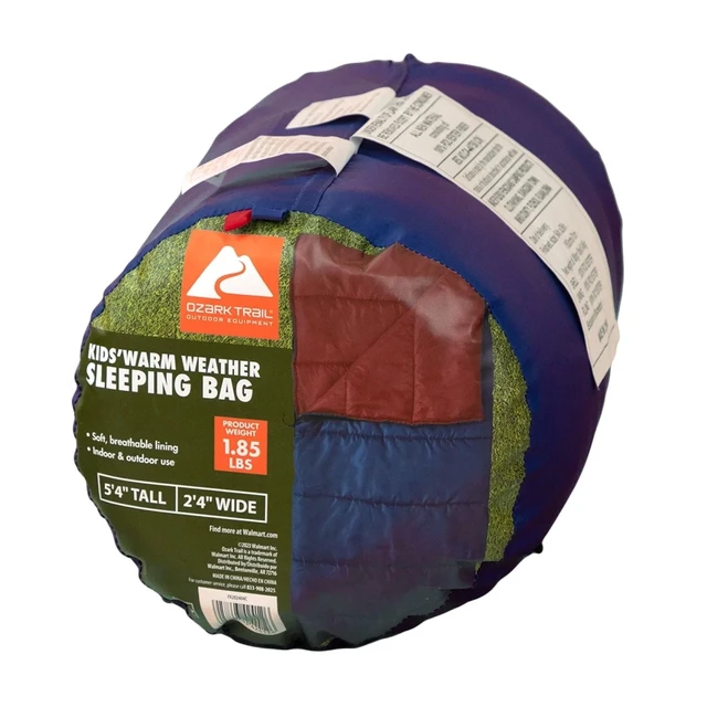Alt view image 2 of 6 - Ozark Trail Youth Rectangular Sleeping Bag, Warm Weather 50F, Blue & Red, 64" x 28"