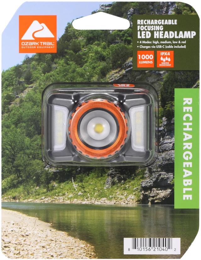 Main image of Ozark Trail 1000 Lumen Rechargeable Focusing Headlamp with USB Charging and Adjustable Strap