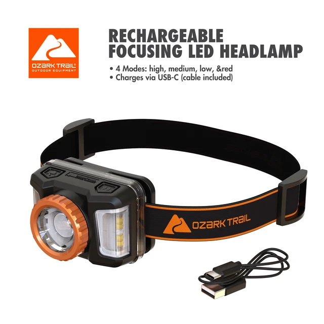 Alt view image 4 of 6 - Ozark Trail 1000 Lumen Rechargeable Focusing Headlamp with USB Charging and Adjustable Strap