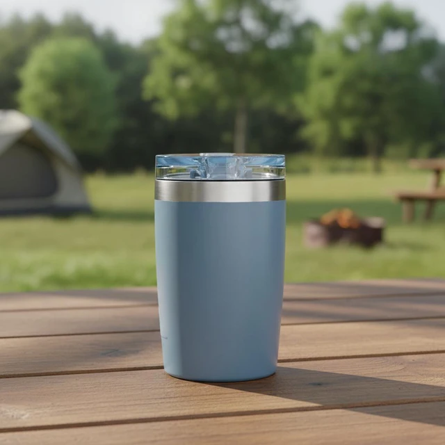 Alt view image 3 of 6 - 12oz Ozark Trail Ceramic Lined Blue Stainless Steel Insulated Travel Tumbler with Slider Lid