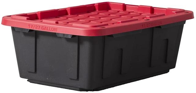 Main image of Hyper Tough 17 Gallon Plastic Storage Bin with Snap Lid, Black Base/Red Lid