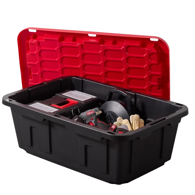 Alt view image 5 of 6 - Hyper Tough 17 Gallon Plastic Storage Bin with Snap Lid, Black Base/Red Lid