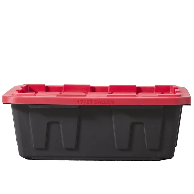 Alt view image 3 of 6 - Hyper Tough 17 Gallon Plastic Storage Bin with Snap Lid, Black Base/Red Lid
