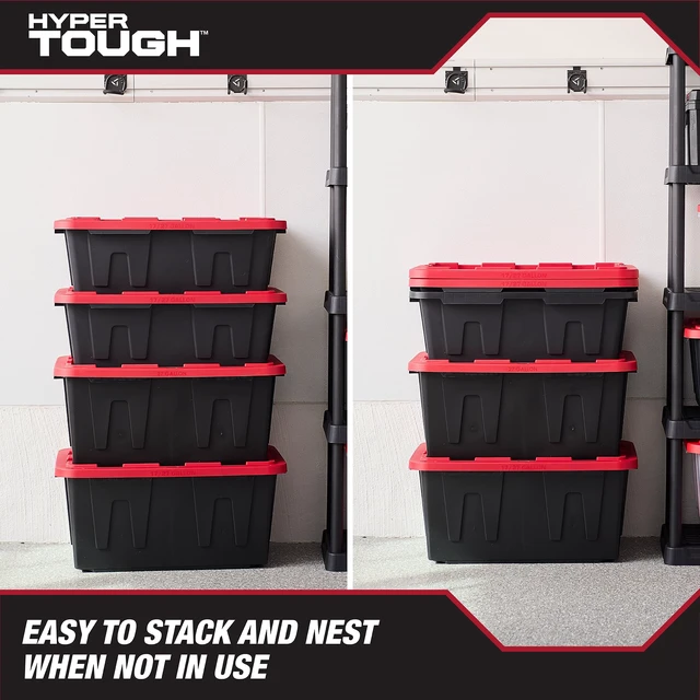Alt view image 6 of 6 - Hyper Tough 17 Gallon Plastic Storage Bin with Snap Lid, Black Base/Red Lid
