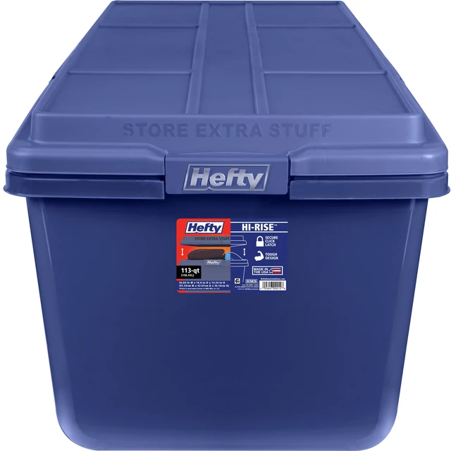 Alt view image 4 of 6 - Hefty HI-RISE 28 Gallon Large Plastic Latching Storage Bin, Blue