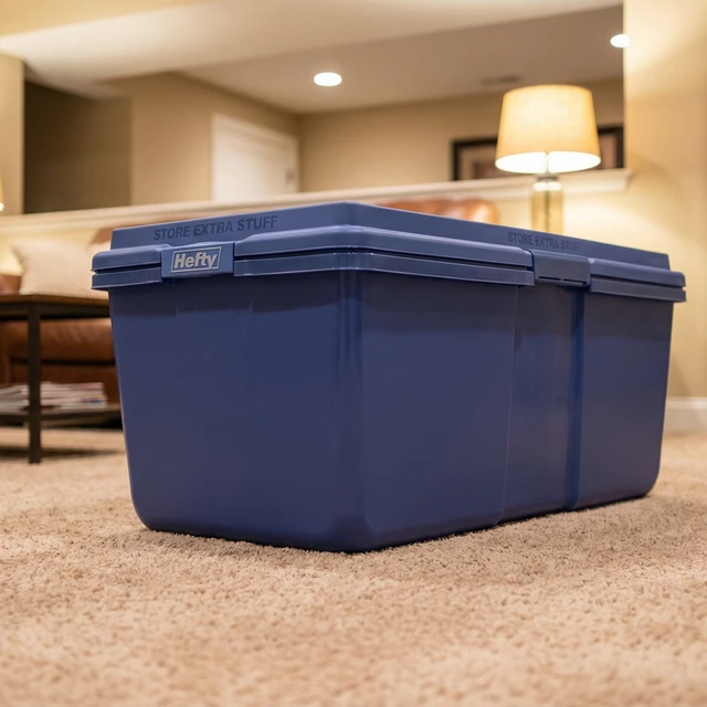 Alt view image 6 of 6 - Hefty HI-RISE 28 Gallon Large Plastic Latching Storage Bin, Blue