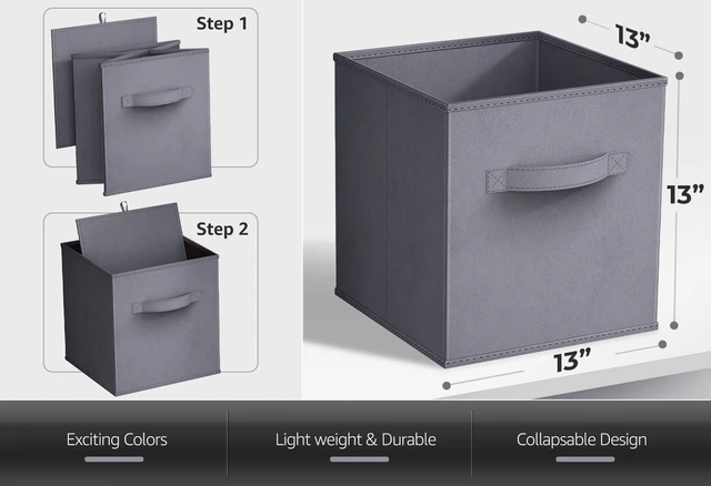 Alt view image 4 of 4 - Sorbus 13" Foldable Fabric Storage Cube Bin, Gray (2-Pack)