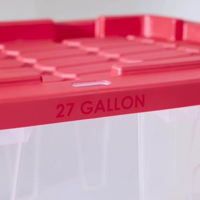 Alt view image 2 of 6 - Hyper Tough 27 Gallon Clear Plastic Storage Bin with Red Snap Lid