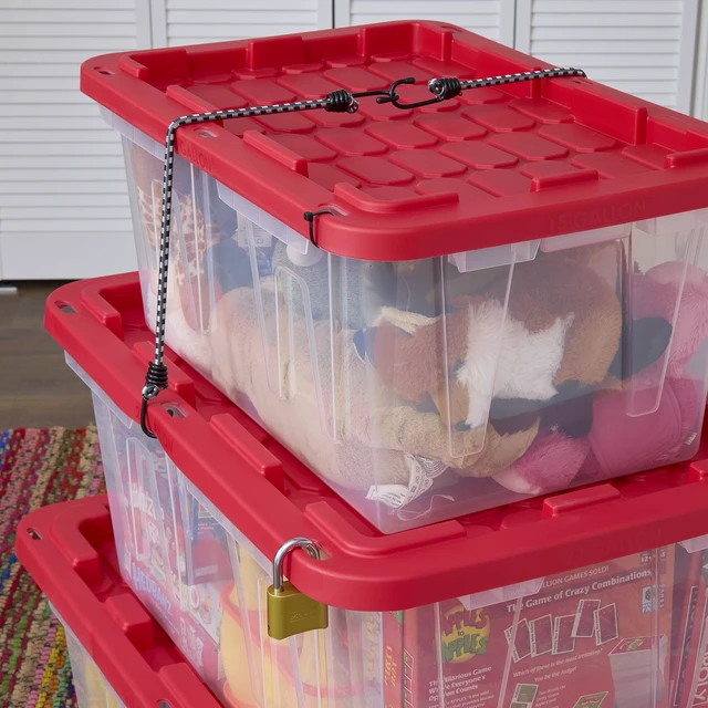 Alt view image 4 of 6 - Hyper Tough 27 Gallon Clear Plastic Storage Bin with Red Snap Lid