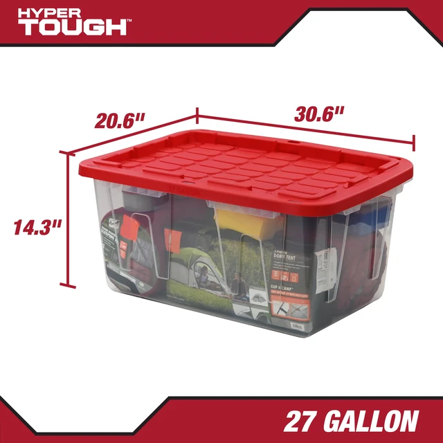Alt view image 6 of 6 - Hyper Tough 27 Gallon Clear Plastic Storage Bin with Red Snap Lid