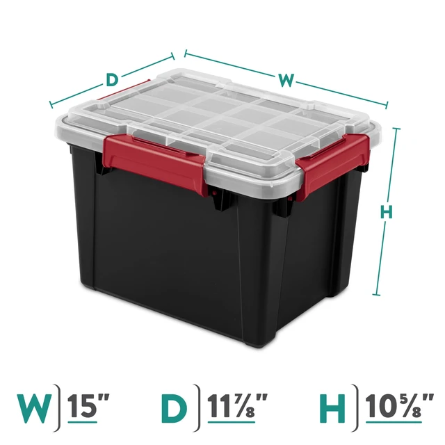 Alt view image 3 of 6 - Sterilite 5Gallon IP68 Waterproof Plastic Storage Bin with Lid, Small Gasket Tote, Gasket Seal, Durable Latches, Black