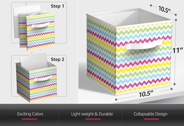 Alt view image 3 of 4 - Sorbus 11" Foldable Chevron Print Fabric Storage Cube Bin, Rainbow