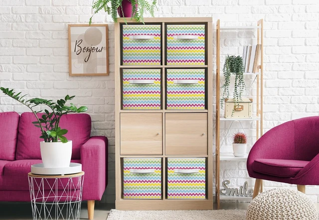 Alt view image 4 of 4 - Sorbus 11" Foldable Chevron Print Fabric Storage Cube Bin, Rainbow