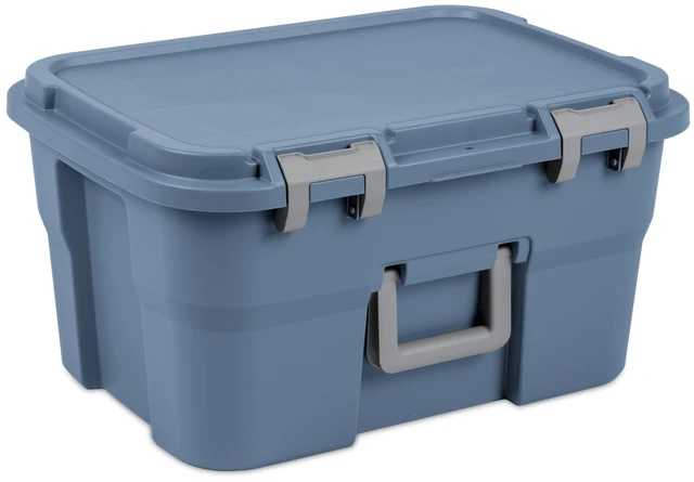 Main image of Sterilite 14 Gallon Heavy Duty Plastic Footlocker Storage Bin, Lockable with Handle, Blue
