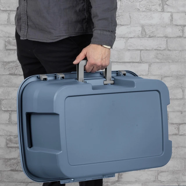 Alt view image 2 of 6 - Sterilite 14 Gallon Heavy Duty Plastic Footlocker Storage Bin, Lockable with Handle, Blue