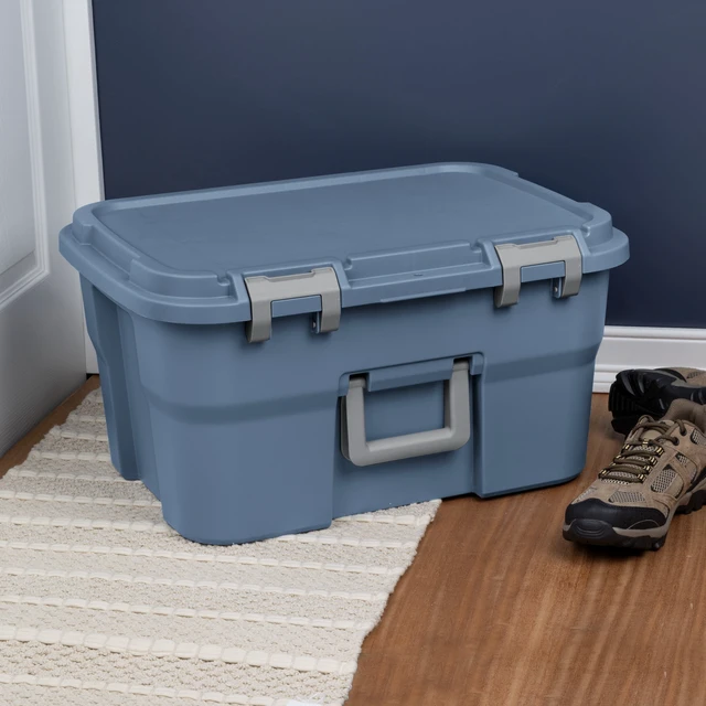 Alt view image 6 of 6 - Sterilite 14 Gallon Heavy Duty Plastic Footlocker Storage Bin, Lockable with Handle, Blue