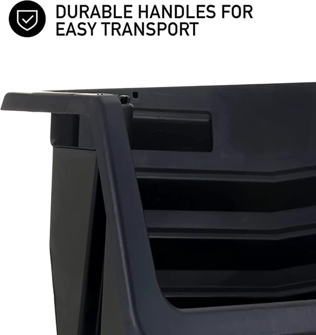Alt view image 3 of 6 - Hyper Tough Heavy Duty Plastic Stacking Bin for Garage, Black