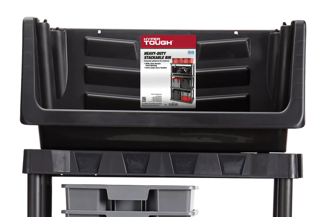 Alt view image 2 of 6 - Hyper Tough Heavy Duty Plastic Stacking Bin for Garage, Black