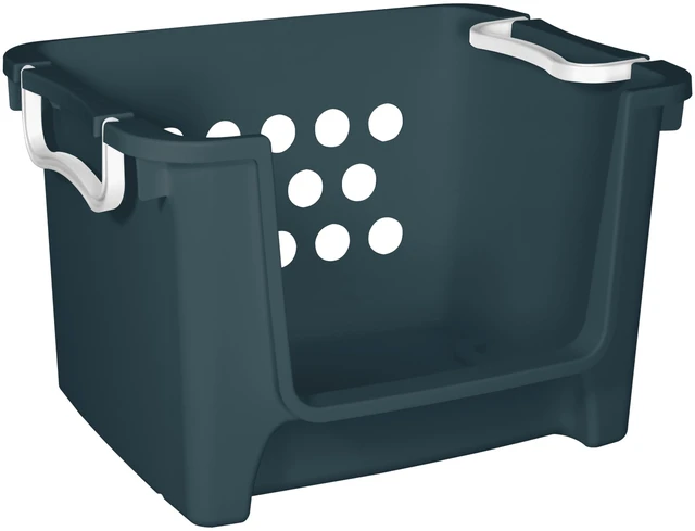 Main image of Mainstays Kids Large Blue Plastic Open-Front Toy Storage Basket with Handles, Stackable