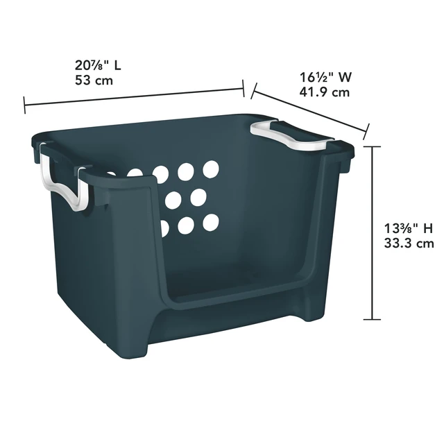Alt view image 4 of 5 - Mainstays Kids Large Blue Plastic Open-Front Toy Storage Basket with Handles, Stackable