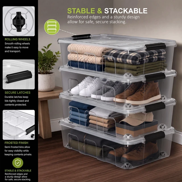 Alt view image 4 of 6 - Sorbus 40Qt Clear Underbed Storage Bin with Wheels and Snap-Lock Lid, Plastic Rolling Organizer for Clothes, Bedding and More