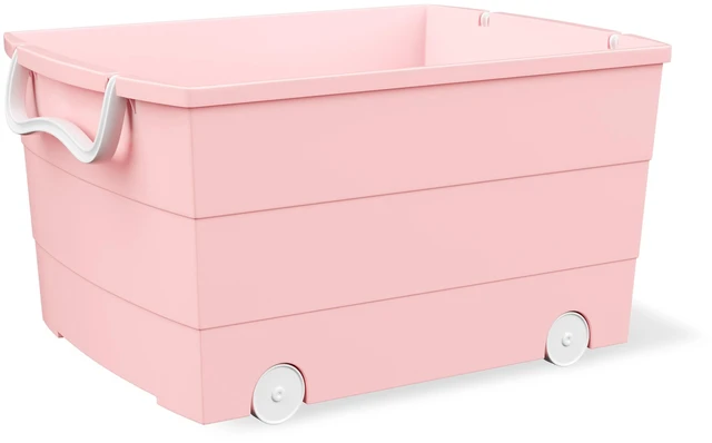 Main image of Mainstays Kids Large Pink Plastic Stackable Rolling Toy Storage Basket with Handles