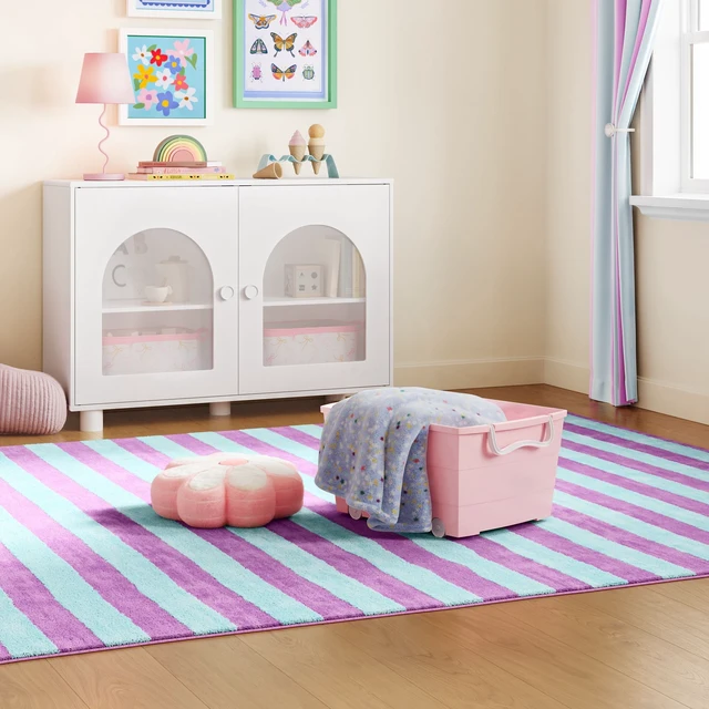 Alt view image 3 of 6 - Mainstays Kids Large Pink Plastic Stackable Rolling Toy Storage Basket with Handles