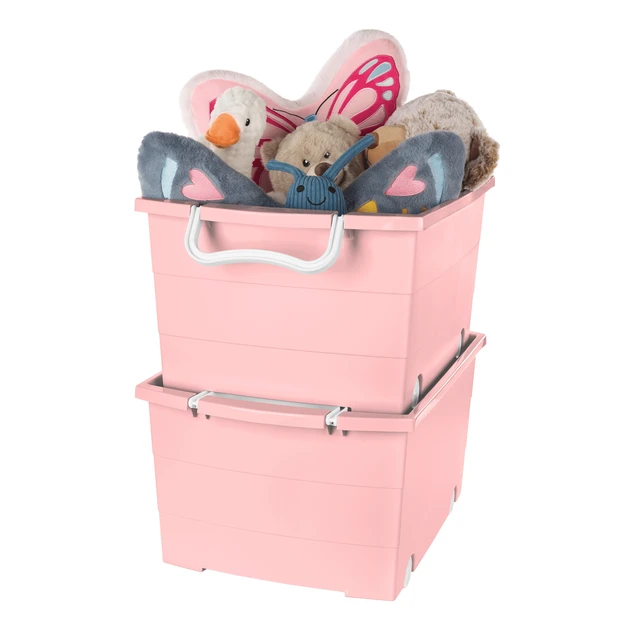 Alt view image 5 of 6 - Mainstays Kids Large Pink Plastic Stackable Rolling Toy Storage Basket with Handles