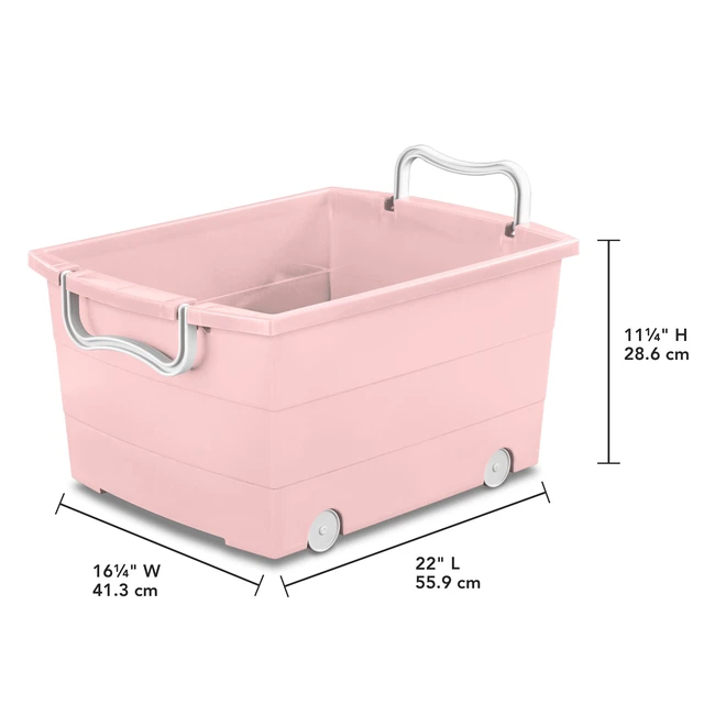 Alt view image 6 of 6 - Mainstays Kids Large Pink Plastic Stackable Rolling Toy Storage Basket with Handles