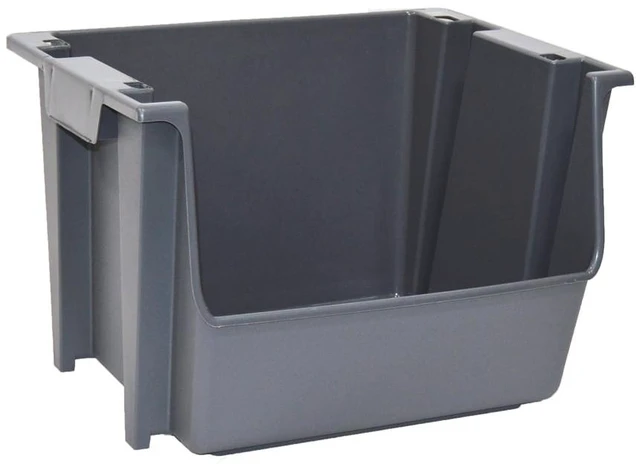 Main image of Mighty Tuff Garage Stacking Storage Bin, Plastic, Gray